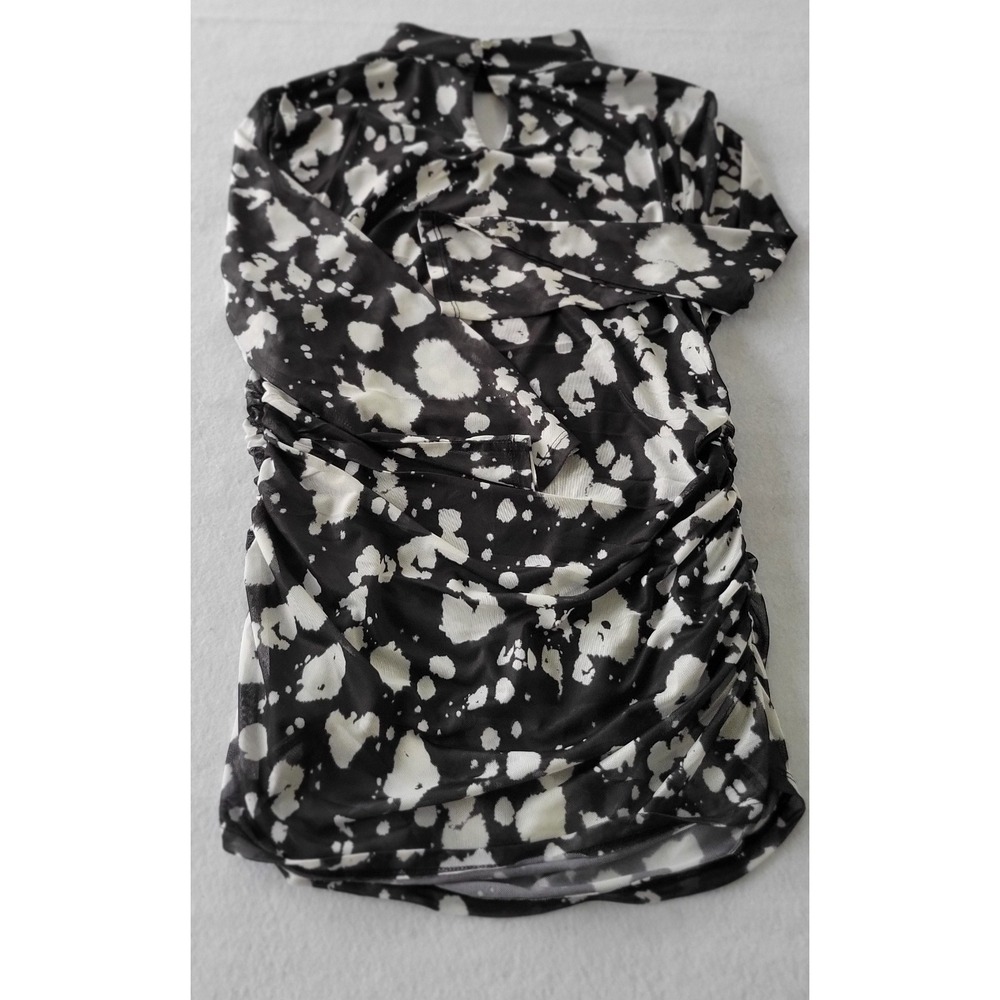 Womens Top-CABLE & GAUGE-black/white pattern stretch knit 3/4 Size L - Picture 11 of 13